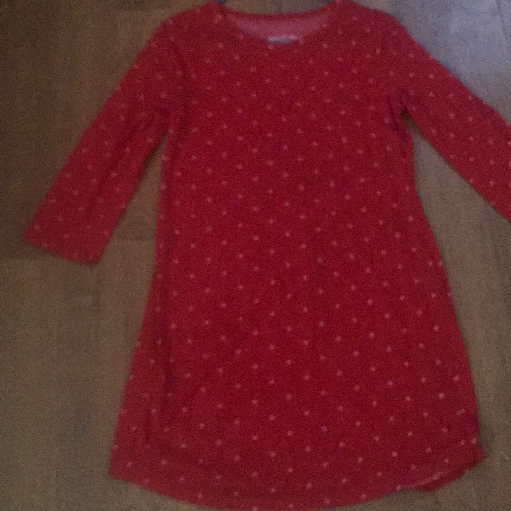 Red dress with pink polka dots